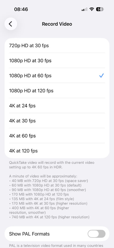 Best underwater iPhone video setting